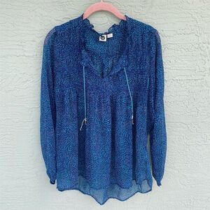 Roxy Women's Long Sleeve Chiffon Peasant Top Royal Blue Size L Bohemian Casual